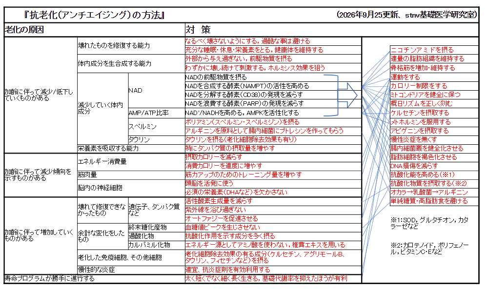 抗老化（アンチエイジング）の方法